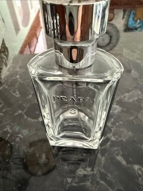 Prada Clear Glass Decorative Bottle with Silver Cap